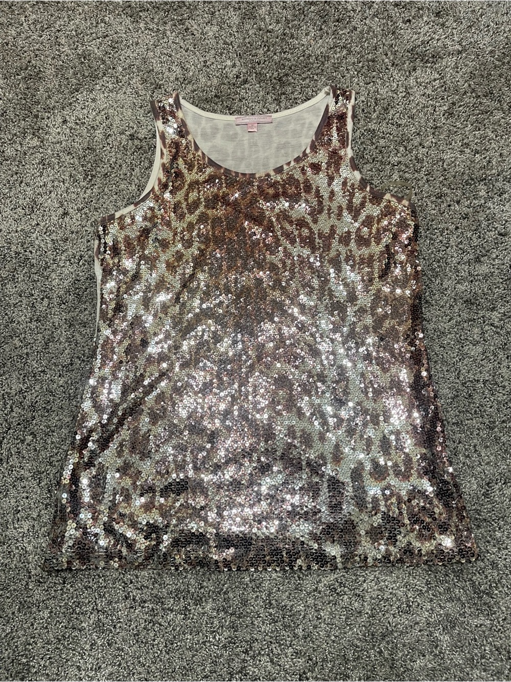 Romeo & Juliet Couture Sequined Leopard Tank Top - Silver & Brown